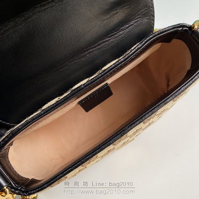 Gucci古馳包包 G家新款女包 款號:583571 古奇杏布配黑皮手提肩背斜挎女包  gdj1277